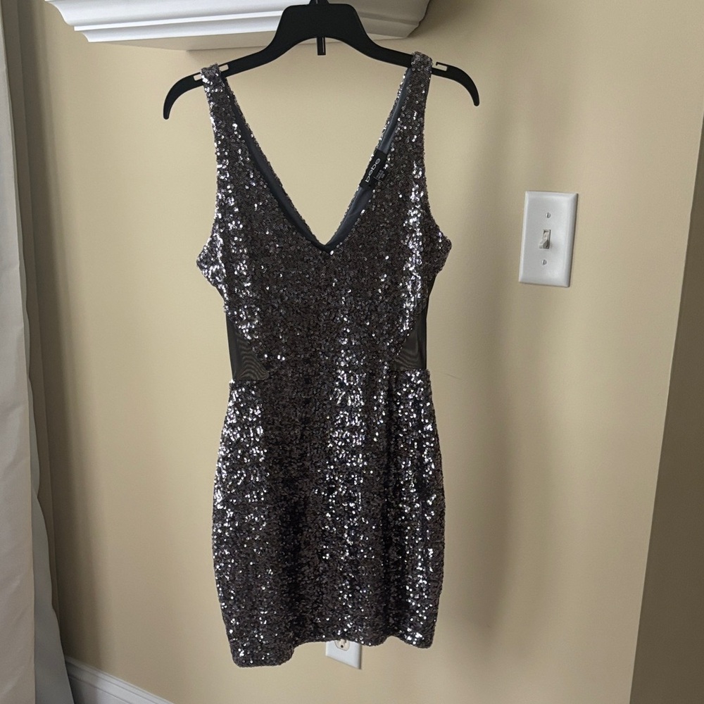 bebe Silver Sequin Mini Dress